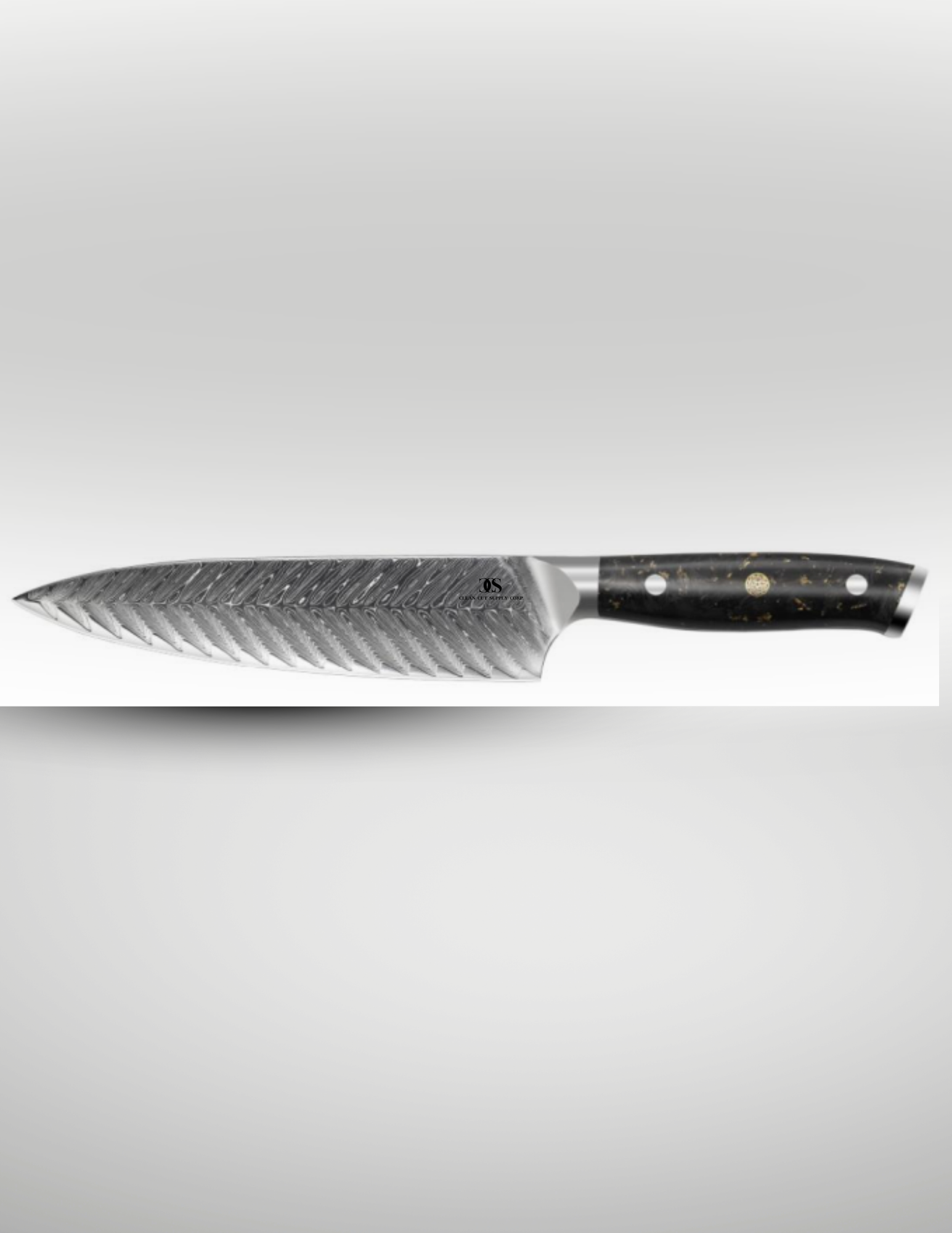 Damascus 8 inch Chef Knife - Black and Gold Flake Handle